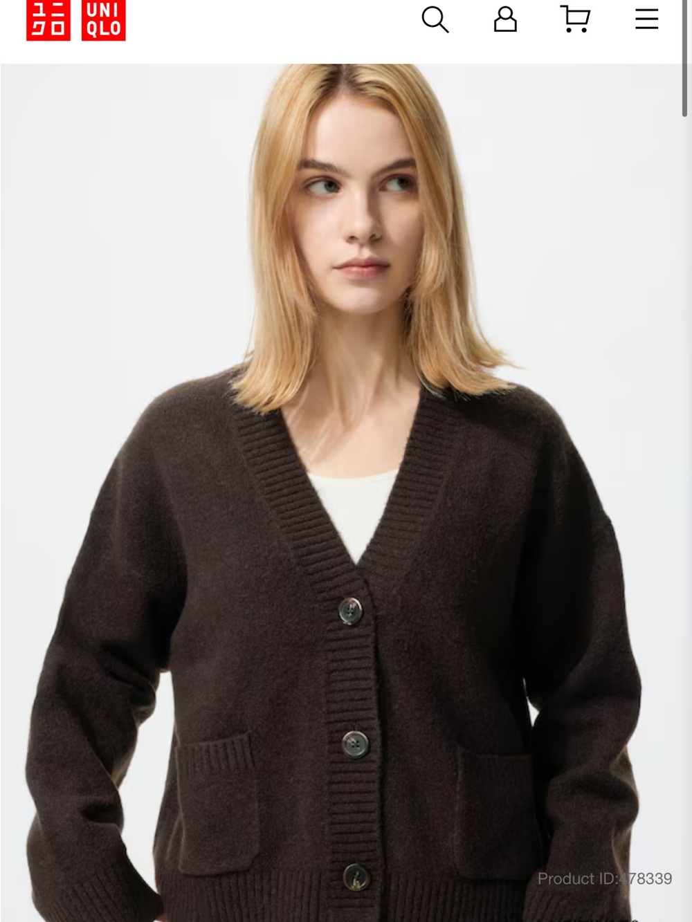 Uniqlo Women's Dark Brown V-Neck Button Cardigan
